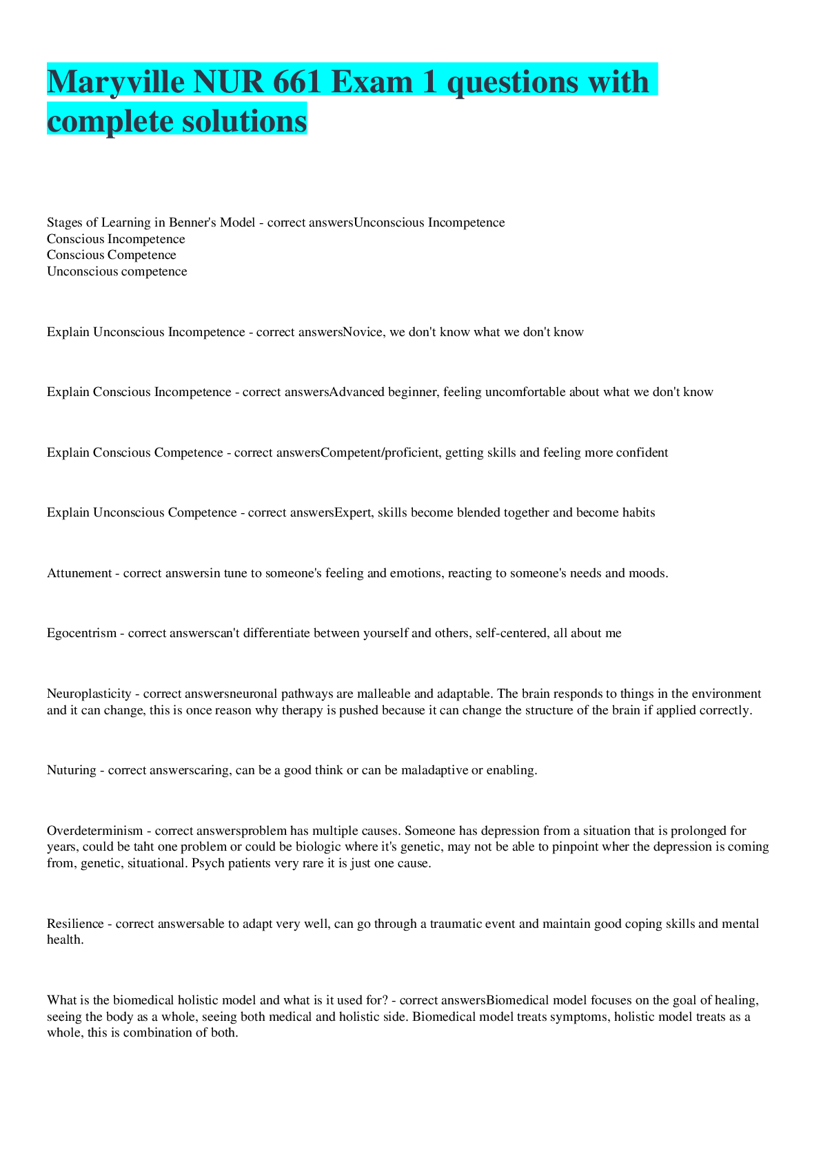 Preview image for Maryville NUR 661 Exam 1 questions with complete solutions